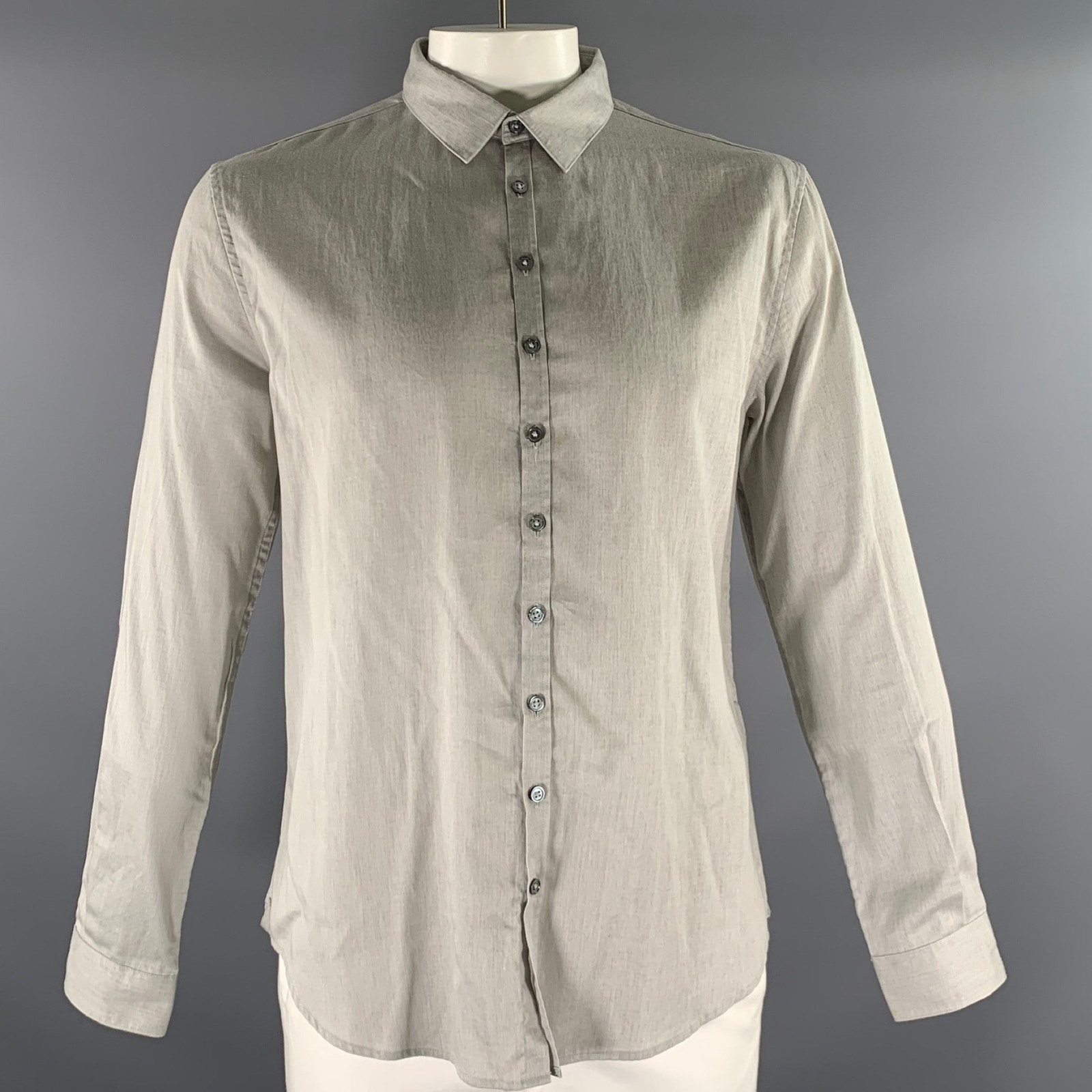 John Varvatos Size L Grey Heather Cotton Button Up Long Sleeve Shirt